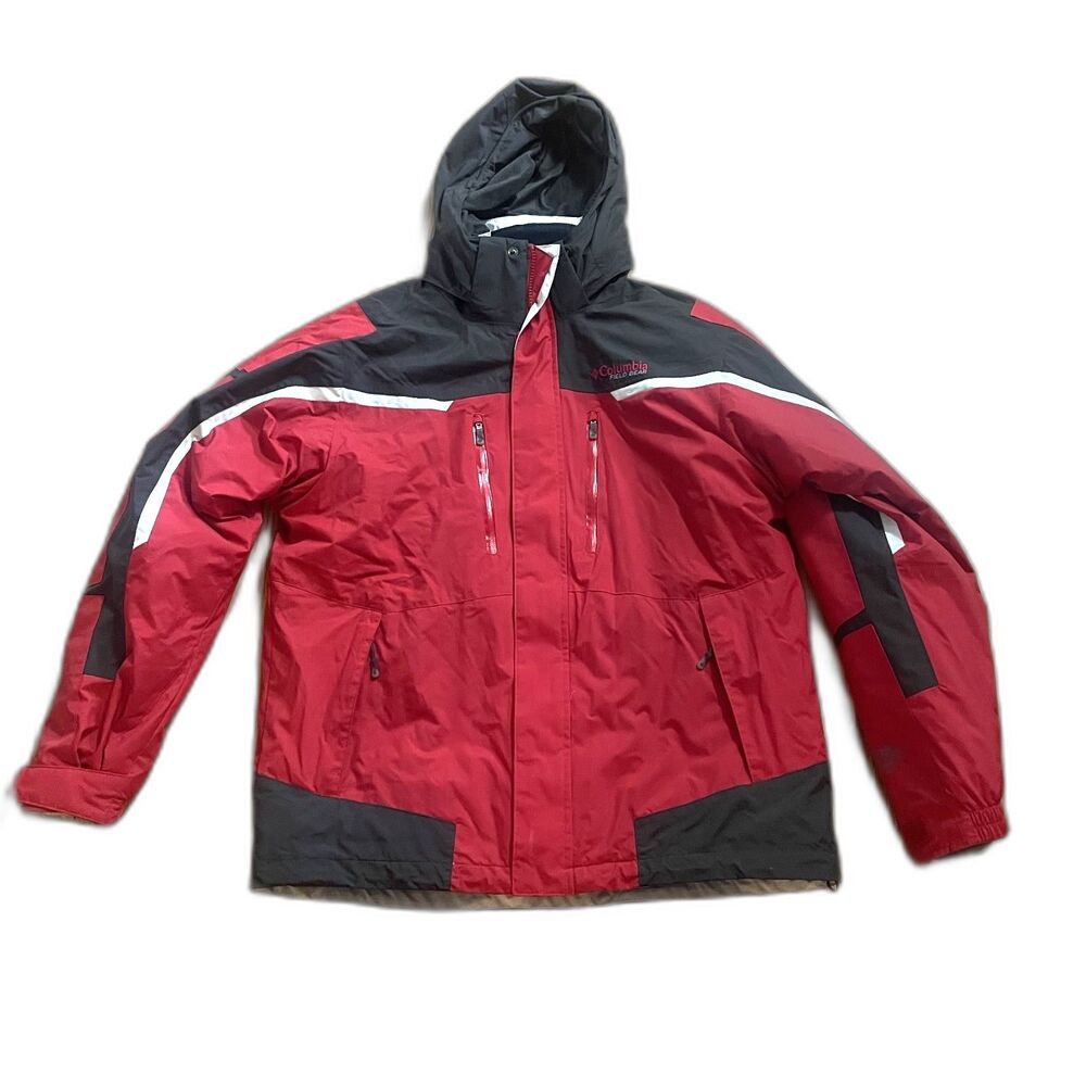 Columbia Field Gear Interchange Jacket Medium Gray Red Omni-Tech Waterproof Hood